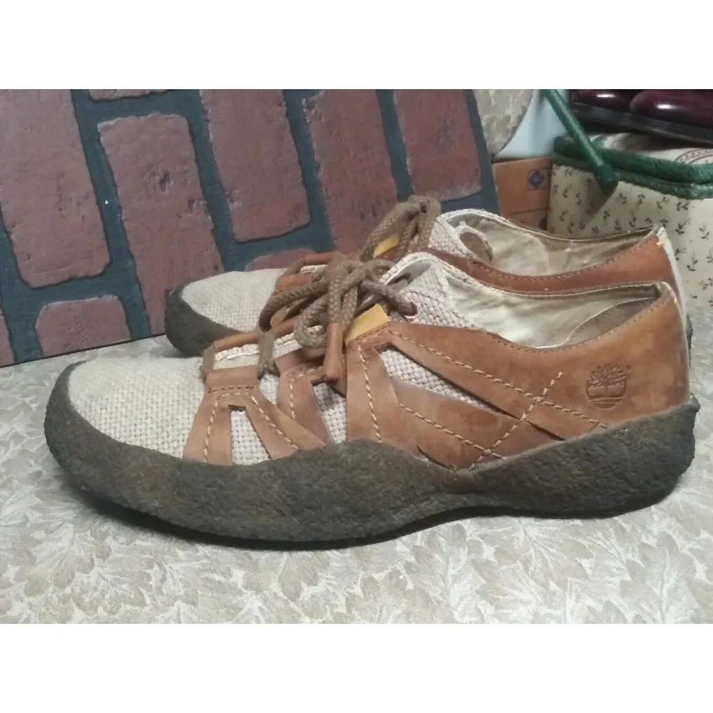 Timberland Smartwool Sneakers Mens 8M Brown leather + Hemp Lace Up Casual Shoes